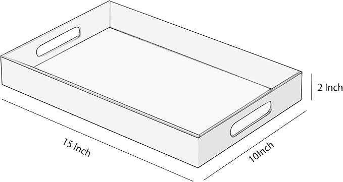 Glossy White Acrylic Serving Tray with Handles-Butler Trays for Coffee Table, Snacks,Breakfast in Bed, Kitchen Countertop,Vanity,Makeup Organizer,Ottoman (White, 10x15 Inches)