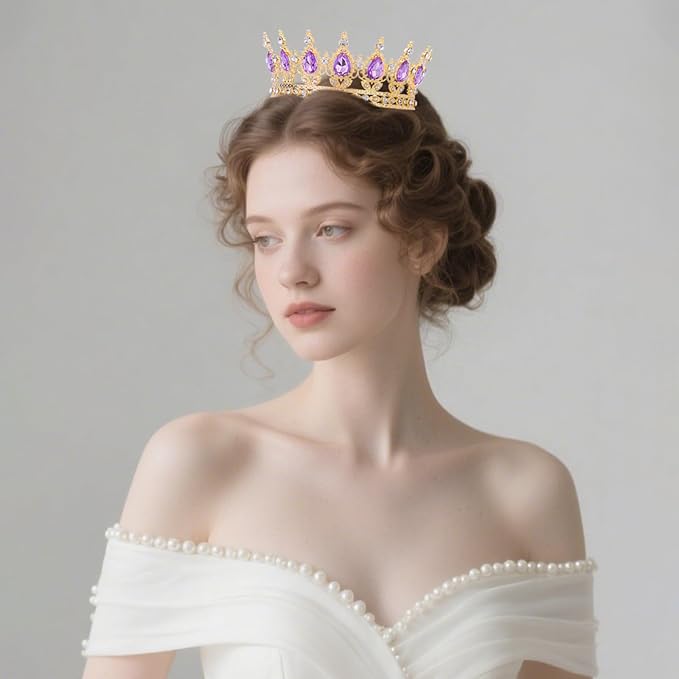 Purple Crown for Women Crystal Tiara and Queen Crown for Girl Wedding Headband for Bride Hair Accessories for Costume Birthday Party Cake Decoration Prom