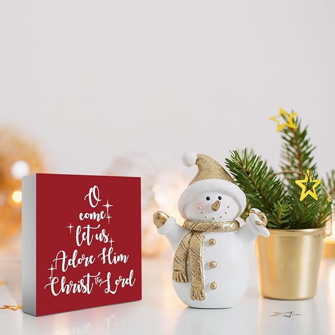 O Come Let Us Adore Him Red Christian Christmas Decorations Religious Church Christmas Decor for Bathroom Home Office 5 x 5 Inch