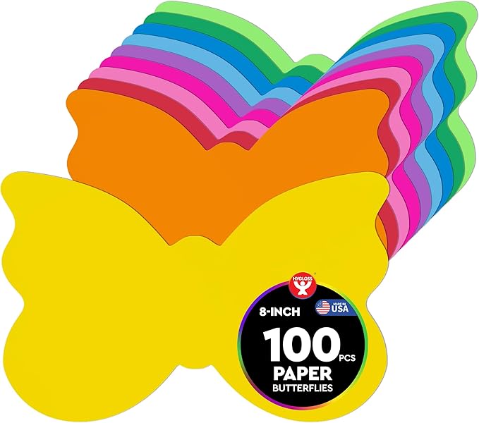 Hygloss Butterfly Shape Paper Cut-Outs for Arts & Crafts-Many Creative Uses-Classroom Activities-8 x 5 Inches, Assorted Vibrant Colors 100 Piece