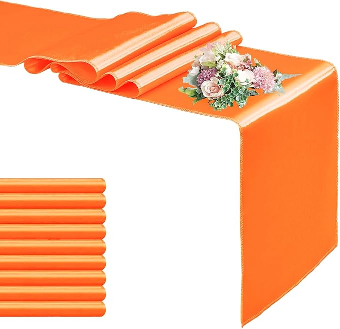 10 Pack Satin Table Runner Orange 12 x 108 Inch Long,Satin Silk Table Runner for Wedding,Birthday Party and Banquet(Orange,10 Pack)