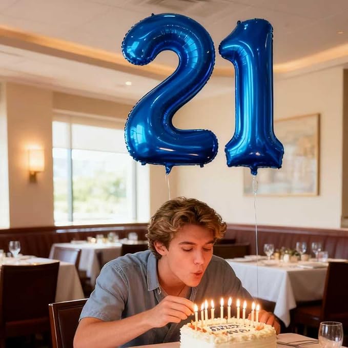 Laser Navy Blue Number 21 Balloons 40 Inch Giant Number Dark Blue 21 Foil Mylar Balloons 12th or 21st Birthday Anniversary Events Party Decorations