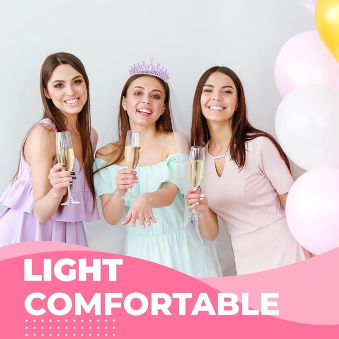 Birthday Tiara and Crown with Sash for Women, Hair Accessories for Wedding Party Costume (B - Purple)