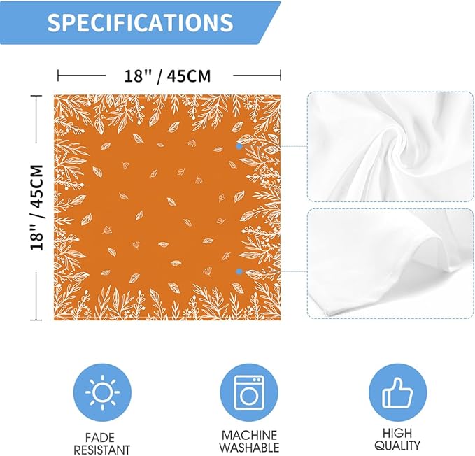 Horaldaily Fall Cloth Napkins 18 x 18 Inch, Thanksgiving Autumn Harvest Orange Wild Flowers Party Dinner Decoration Washable Napkins Set of 4