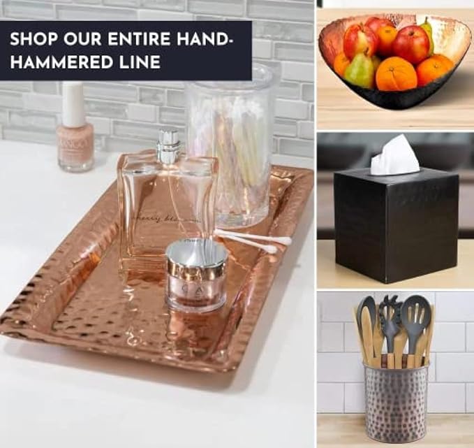 Monarch Abode Hand Hammered Aluminum Serving Tray, 16-Inch Copper Plated– Rectangle Serving Platter, Large Serving Tray for Party, Fruit Platter, Dessert Trays, Serving Dishes