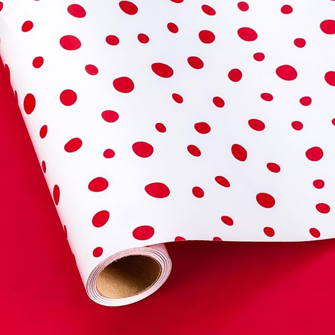 Burymento Red Lrregular Wave Point Wrapping Paper, Reversible Gold Gift Wrap for Birthday, Valentines, Mothers day, Graduation, Wedding, Fathers day, Baby Shower, Christmas (17in x 16.4ft)