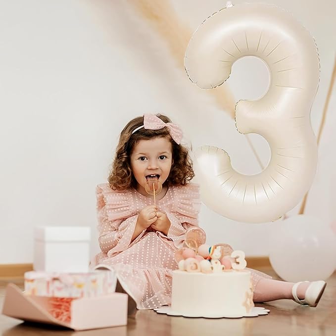 40 inch Cream White Number Balloon Giant Foil Helium Balloons Beige Number 2 Balloon for 2nd Birthday Party Anniversary Decorations Supplies