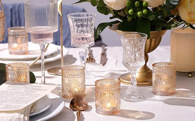 DEVI 48 Pcs Gold Votive Candle Holders Bluk, Gold Wedding Decorations, Glass Candle Holder for Tea Lights, Wedding Party Diwali Centerpieces for Table, Birthday Party Supplies