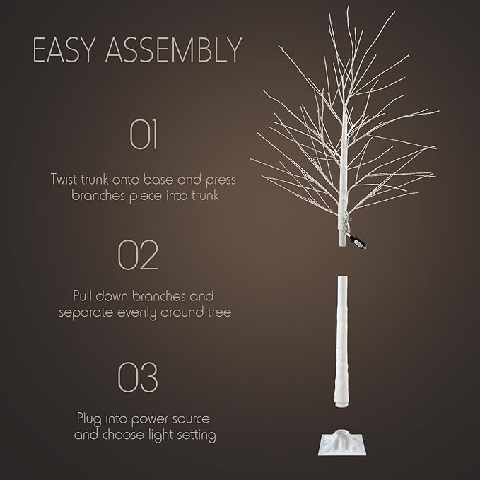 Baquler 8 Pack Lighted Birch Tree - Large Christmas Warm-White LED 8 Mode Light Birch Tree Decoration Set for Thanksgiving Holiday Fall Winter Party Decor, Indoor & Outdoor (4 5 6 8 ft)