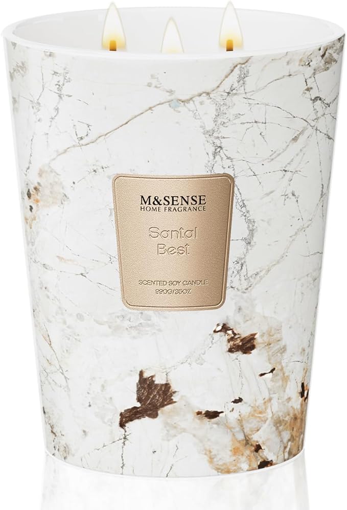 M&SENSE Extra Large Candle 35oz 150H Santal Scented, 3 Wick Highly Scented Jar Candles, XL Large Christmas Gift Candle for Women, Long Lasting Burning for Holiday, Thanksgiving, Christmas