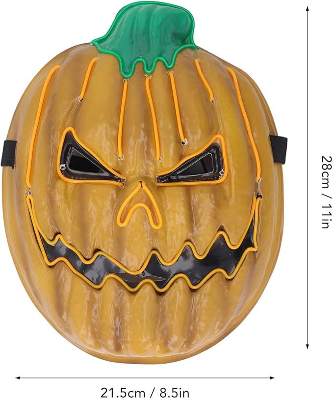 LED Pumpkin Face Cover, Adjustable Glowing PVC Facial Mask with 3 Light Modes and Battery Box, for Halloween Party Cosplay Stage Performance