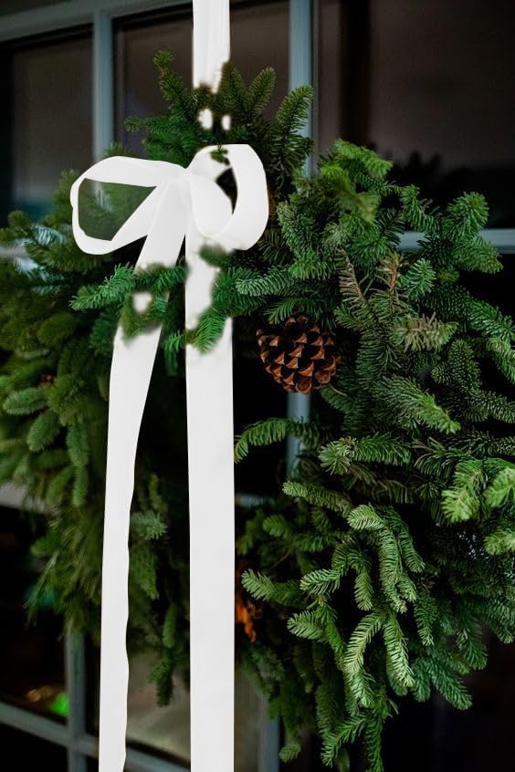 White Velvet Ribbon 1.5'' 25 Yards for Christmas Tree, Gift Wrapping, Flower Bouquet, Wreath Decorations, Bow Making