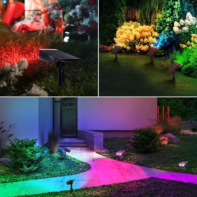 Linkind RGB Christmas Solar Lights Outdoor Waterproof IP67 StarRay Color Changing Spot Lights Outdoor for Yard Garden Pathway Holiday Christmas Decorations (Multicolor, 2 Pack)