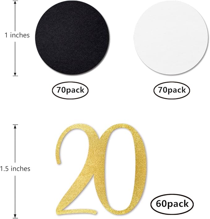 Gold Glitter 20 Confetti, 20th Birthday Number Confetti, 200pcs Anniversary Party Table Decoration Supplies (Pack of 2)
