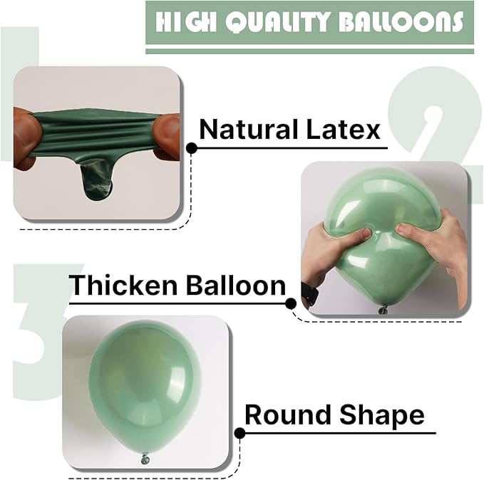 PartyWoo Sage Green Balloons 50 pcs 12 Inch Matte Dusty Olive Boho Green Eucalyptus Latex Helium Balloons for Wedding Baby Shower Gender Reveal Birthday Graduation Safari Party Decorations Green-F03