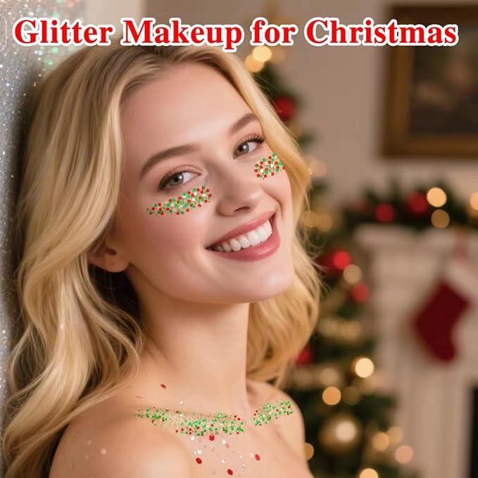 MEICOLY Red and Green Face Body Glitter Stick for Christmas,Sparkle Christmas Hair Glitter Makeup,Stocking Stuffers for Women and Kids,Chunky Face Glitter for Party Rave Festival