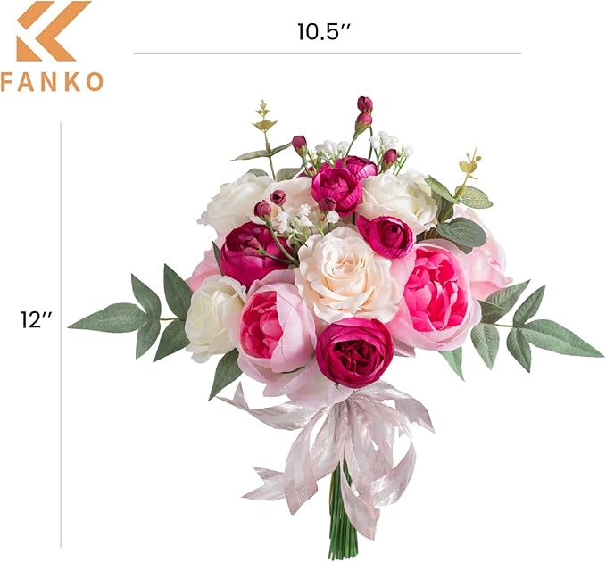 FANKO Rose Artificial Flowers Combo for DIY, Fake Pink Rose Silk Flowers Greenery, Faux Flowers for Wedding Bridal Bouquet, Baby Shower, Table Centerpieces, Floral Arrangement, Party Home Decoration