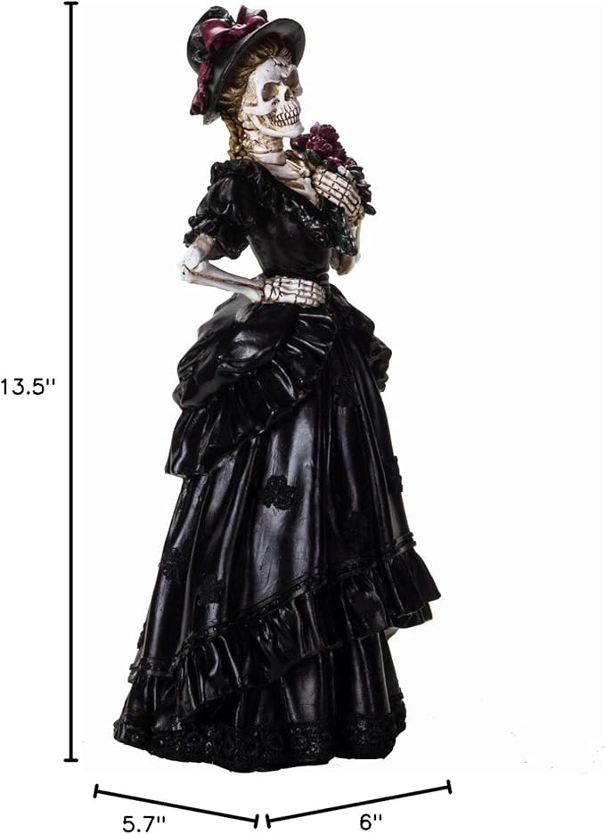 Day of The Dead Skeleton Century Black Colonial Lady with Roses Home Decor Figurine