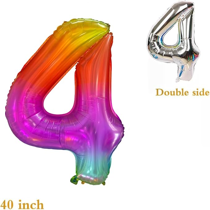 Rainbow Number 4 Balloon 40 Inch Rainbow 4 Balloon Giant Helium Foil Number 0 to 9 Balloons Birthday Wedding Party Digital Decorations Number 4