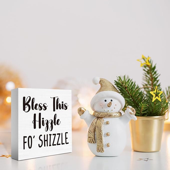 Bless This Hizzle for Shizzle Sign,Funny Christmas Humor Home Bathroom Decor for Table,Bless Farmhouse Home Sign,House Warming Gift for Friends 5 x 5 Inch