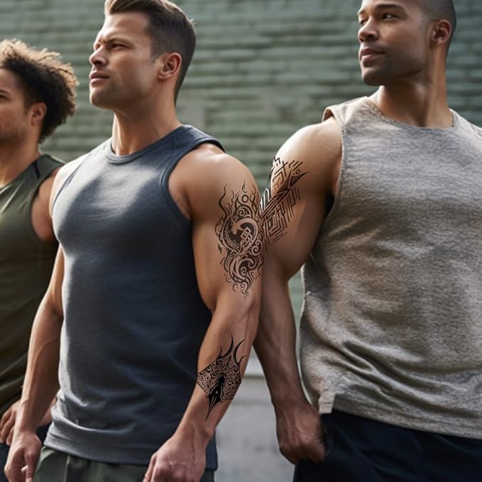 Temporary Tattoos for Men Women 10 Sheets Large Realistic Fake Tattoo Stickers Viking Tribal