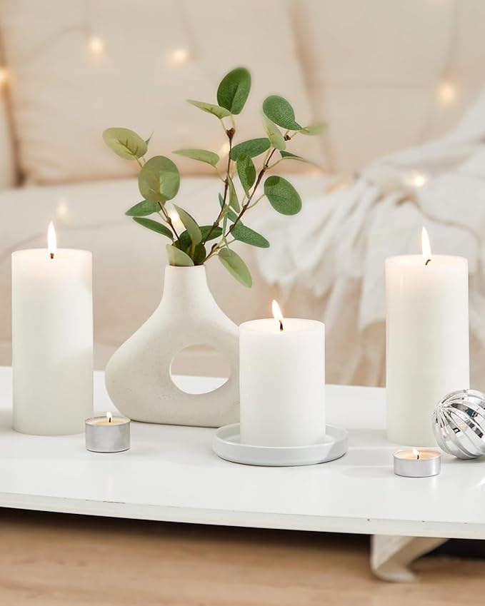 White Pillar Candles - Set of 6, 70 Hour Long Burning, Unscented and Dripless Pillar Candles Bulk, Large Candles Bulk(3x6 inch) for Christmas Lights, Weddings, Parties, Spas, Home Decor