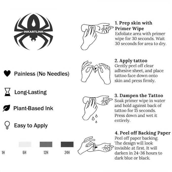INKARTLINK Semi Permanent Tattoos,Halloween Temporary Tattoo, Party Tattoos, Realistic, Waterproof, Cruelty-free, Non-reflective (Ink Demon)