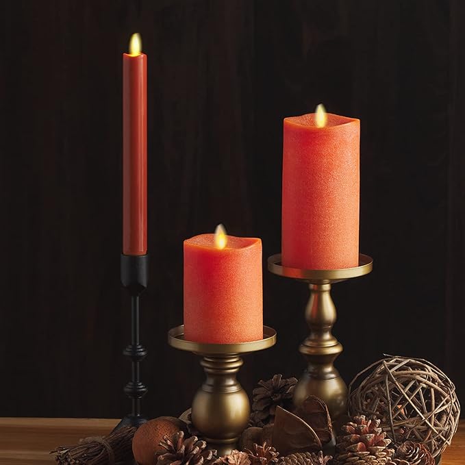 Luminara - Flameless Battery Operated Taper Candle - Burnt Orange - Pack of 1-1x9.5 - LED Flickering Flame - Realistic Safe for Home Kids and Pets