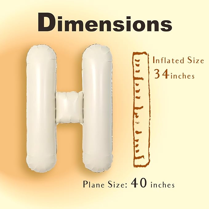 SUWEN 40 Inch Cream Large H Letter Balloons Big Foil Helium Letter Balloons A-Z Jumbo Mylar Happy Birthday Party Decorations for Girl Anniversary Party Supplies