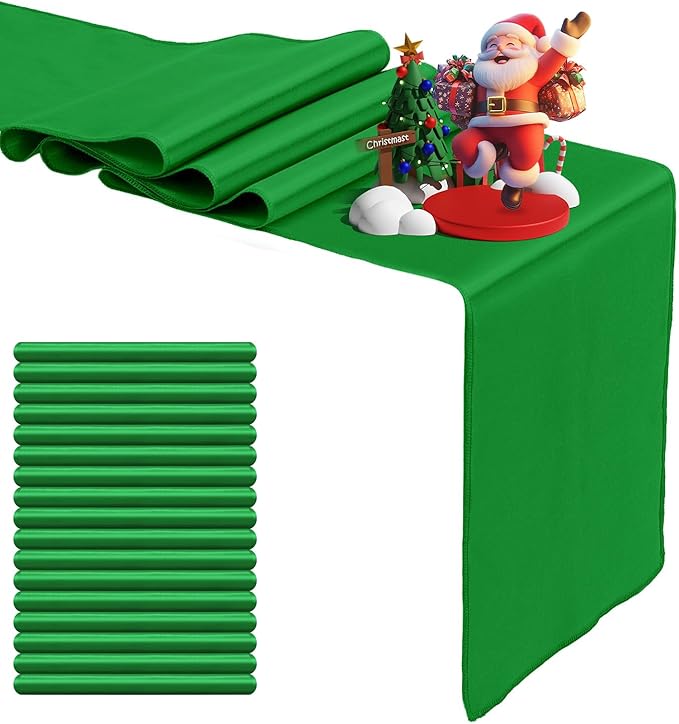 20 Pack Satin Table Runner 12 x 108 Inch Long,Satin Silk Table Runner for Wedding,Birthday Party and Banquet Decoration,Emerald