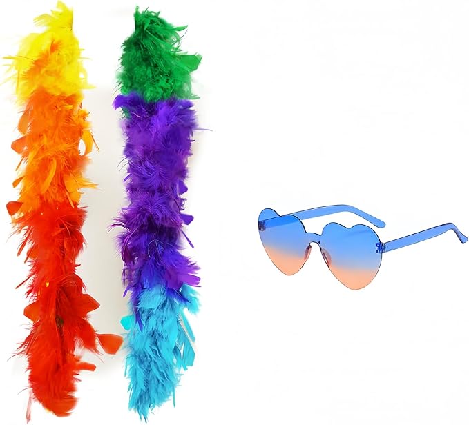 Feather Boa with Heart Rimless Sunglasses,4 ft Feather Boa for Bachelor Party Halloween Christmas Costume Accessory