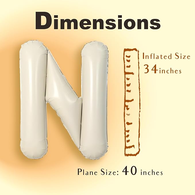 SUWEN 40 Inch Cream Large N Letter Balloons Big Foil Helium Letter Balloons A-Z Jumbo Mylar Happy Birthday Party Decorations for Girl Anniversary Party Supplies