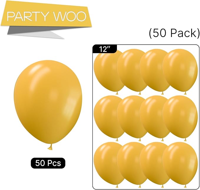 PartyWoo Mustard Yellow Balloons 50pcs 12 Inch Boho Netural Fall Balloons for Birthday Engagement Baby Shower Anniversary Bee Sunflower Little Cutie Thanksgiving Party Decorations Yellow-F57