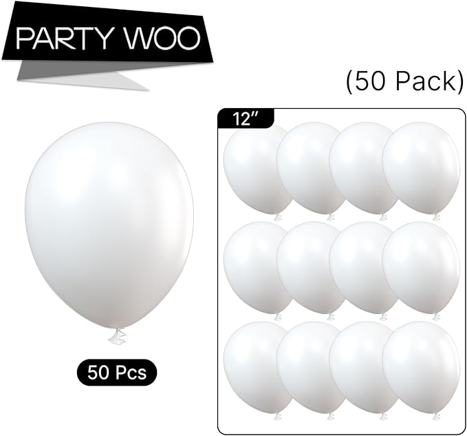 PartyWoo White Balloons 50 pcs 12 Inch Latex Helium White Cream Balloons for Wedding Baby Shower Birthday Bridal Shower Graduation Engagement Princess Anniversary Party Decorations White-Y13