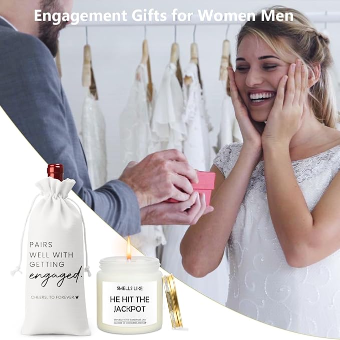Engagement Gifts for Couples Her Engagement Party Decorations Gift for Couple Wine Bag Scented Candles Set Pairs Well with Getting Engaged Gifts Smell Like He Hit The Jackpot White Wine Bag