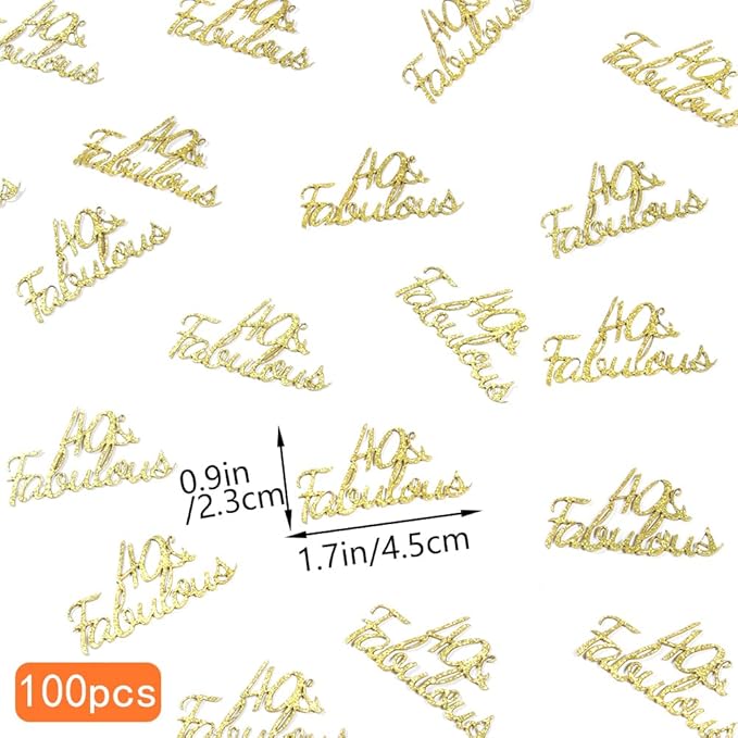 Gold 40th Birthday Decorations - Happy 40 Years Old Confetti & Fabulous Party Favor Gift Decor for Wedding Anniversary