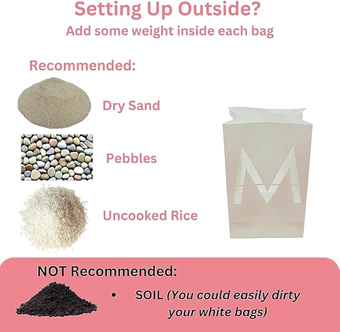 "20 Most Common Letters" Luminary Bags with Tea Light Candles to Light Up Letters Perfect for any custom sign creates personalized birthday banner, happy anniversary banner and congratulations banner