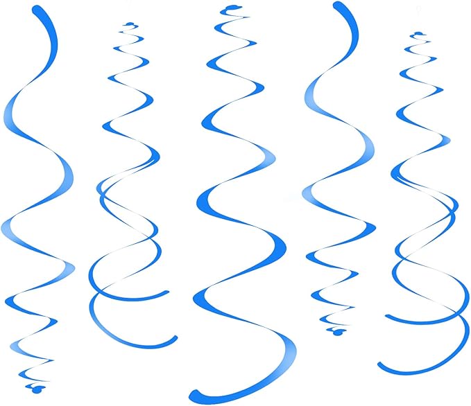 Blue Party Hanging Swirl Decorations Plastic Streamer for Ceiling, Pack of 28