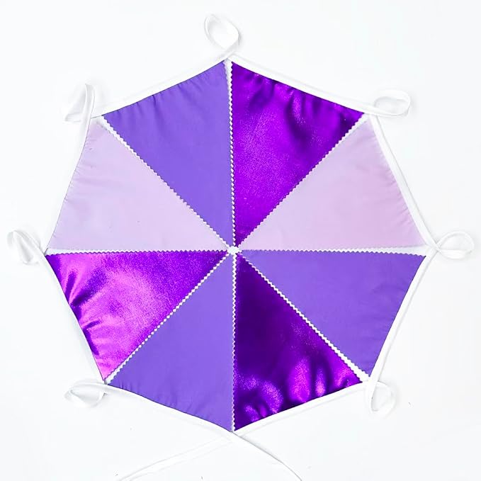 32Ft Purple Party Decorations Metallic Purple Triangle Banner Flag Pennant Fabric Garland Streamers for Lavender Birthday Baby Shower Bachelorette Wedding Violet Graduation Party Decor Supplies