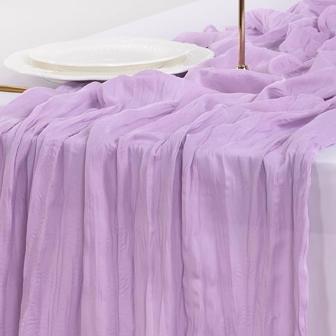 Socomi 3pcs Lilac Purple Lavender Cheesecloth Table Runner Fall Thanksgiving Boho Rustic Gauze 120 inch 10FT Cheese Cloth Runner for Wedding Party Baby Shower Birthday Home Decor Holiday Decorations