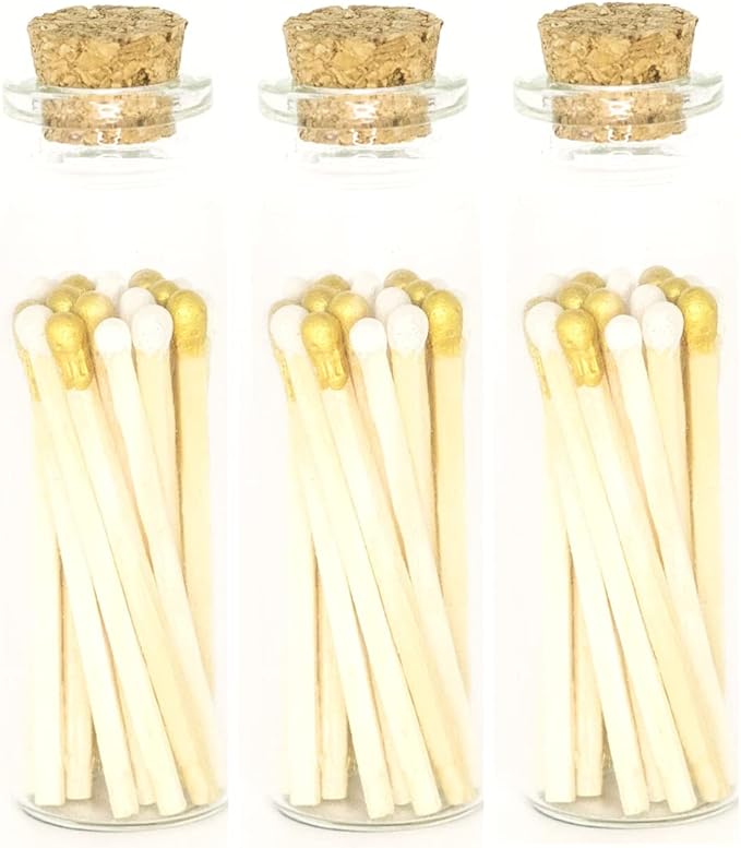 River Birch Decorative Matches in a Bottle with Striker - Colored - 3 Bottles, Wedding Blend Tip, 60 Matches