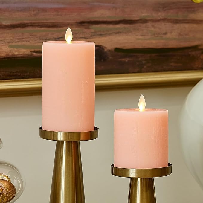 Luminara Flameless LED Battery Operated Flickering Pillar Candles, Mellow Peach Pack of 1 3" x 6.5", Realistic Moving Flame Real Wax Indoor/Outdoor