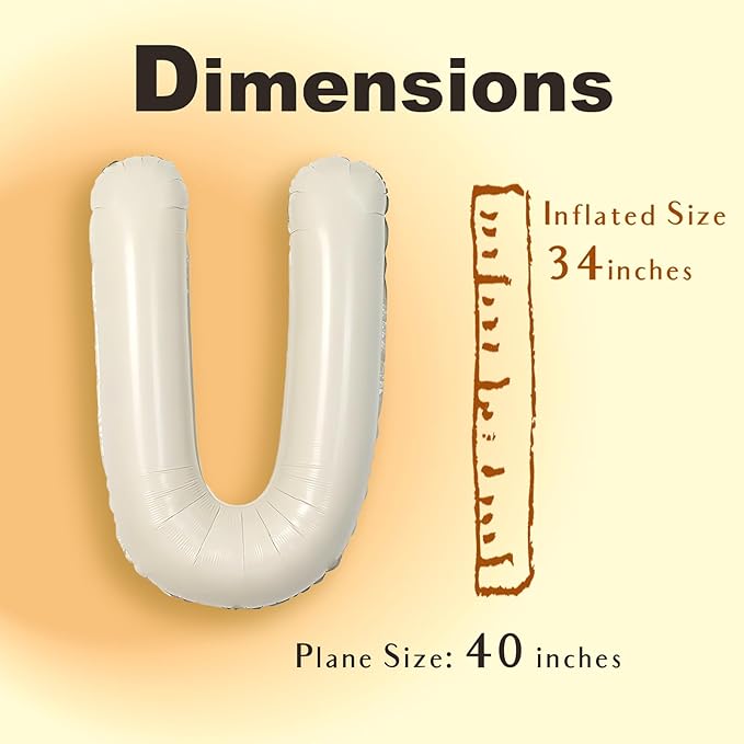 SUWEN 40 Inch Cream Large U Letter Balloons Big Foil Helium Letter Balloons A-Z Jumbo Mylar Happy Birthday Party Decorations for Girl Anniversary Party Supplies