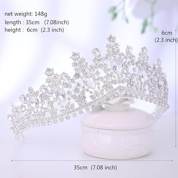 Bride Rhinestones Tiara Silver Crystal Princess Queen Crowns Headband for Women Wedding Birthday Halloween Prom Pageant Party Coming of Age Ceremony,Photo Props (HG346-Silver White)