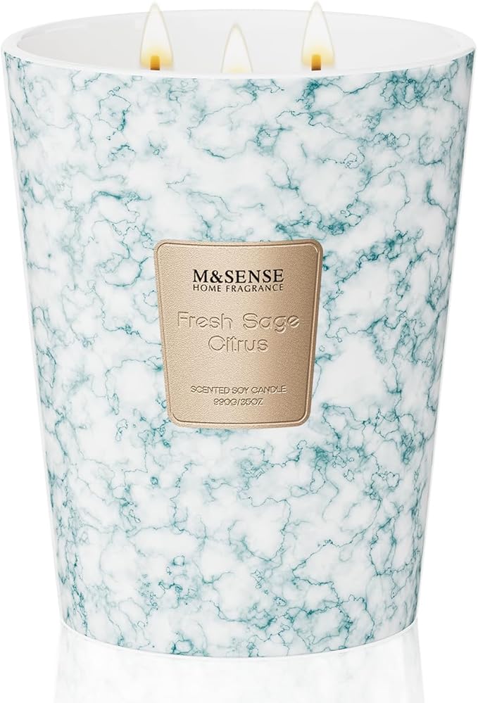 M&SENSE Extra Large Candle 35oz 150H FreshSageCitrus Scented, 3 Wick Highly Scented Jar Candle, XL Large Christmas Gift Candle for Women, Long Lasting Burning for Holiday, Thanksgiving, Christmas