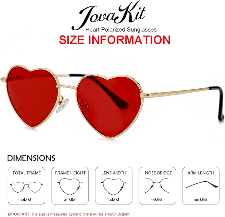 JOVAKIT Polarized Heart Sunglasses for Women Fashion Lovely Style Metal Frame UV400 Protection Lens