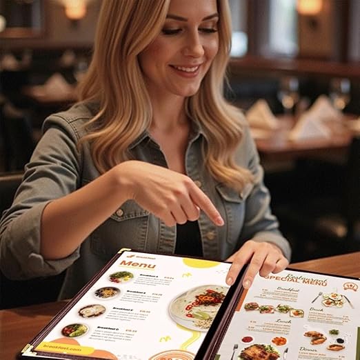 Goodsmart Restaurant Menu Covers – 25 Pack Burgundy 10-View 8.5" x 11" Cafe Menu Holders, Side-Loading Vinyl Covers with Clear Sleeves, Plastic & Leather-Style Menu Covers with Gold Corners
