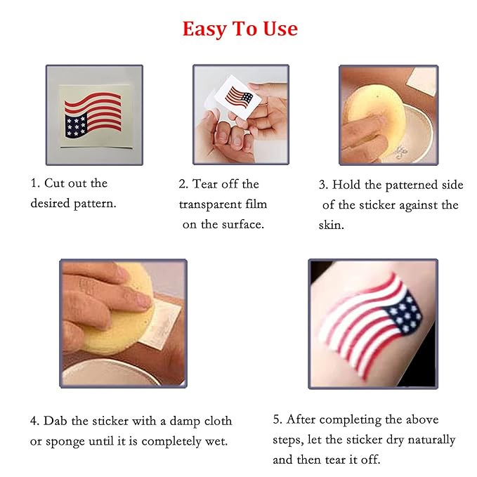 4th of July Temporary Tattoos Kids Adults, 90pcs American Flag Red White Blue Fake Tattoo Stickers, Independence Day Fourth of July Body Art USA National Memorial Decorations for Labor Day Party