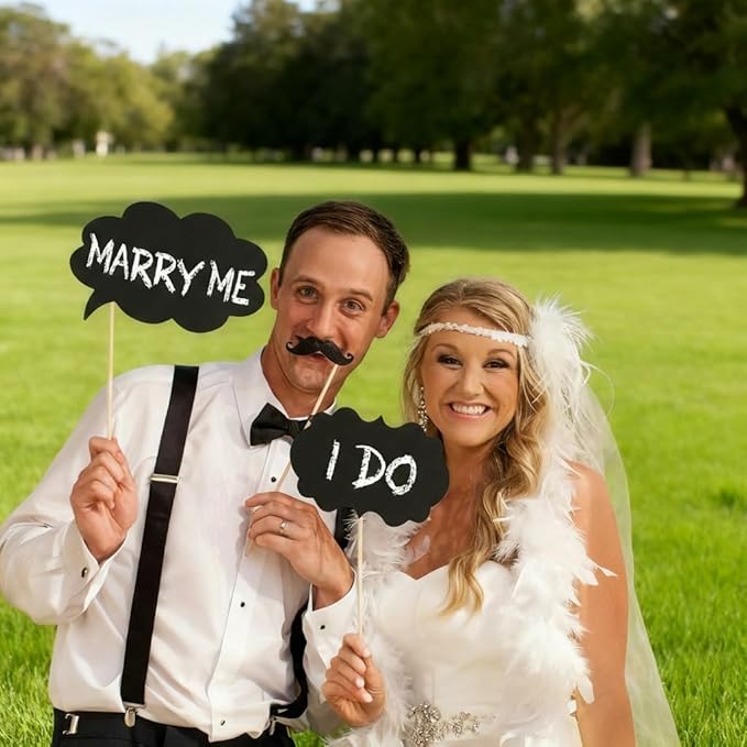 10pcs Blank Photo Booth Props - Writable Chalkboard Signs with Chalk & Sticks, for Wedding, Birthday, Baby Shower
