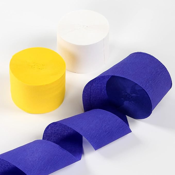 Navy-Blue White-Yellow Party-Decorations Supplies Streamers - 8 Rolls Graduation Wedding Birthday Baby Bridal Shower Crepe Tissue Paper Streamer Garland Decor Panduola